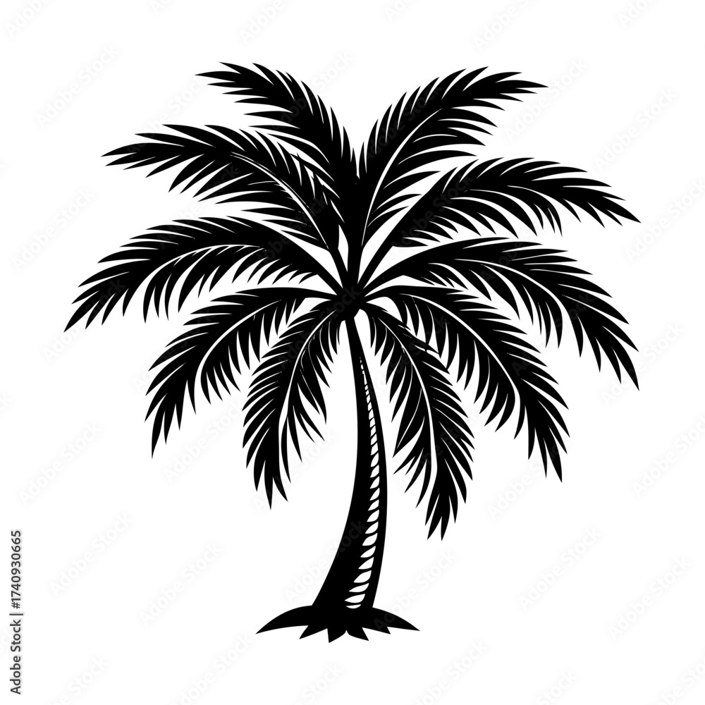 Obraz premium Vector art of palm tree silhouette, a tropical symbol of relaxation, vacation, and summer, evoking a sense of paradise and tranquility