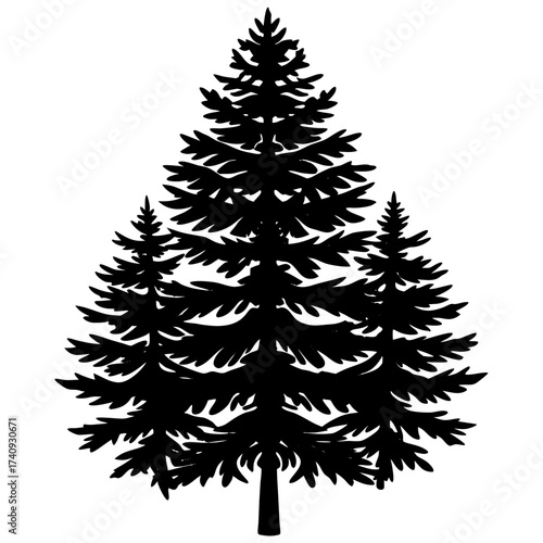 Vector art of silhouette of three evergreen trees, creating a serene and natural scene, perfect for forestry and naturethemed designs