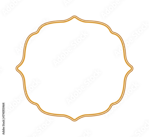 Golden realistic ornamental vignette 3d border. Geometric shiny frame with ornate golden decoration. For certificates, awards, stamps, labels, badges, various design. Vector illustration