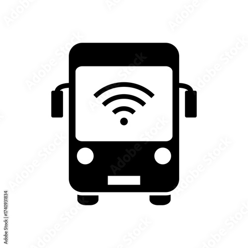 Public WiFi Available on Bus Icon Representing Free Wireless Internet Access in Public Transportation