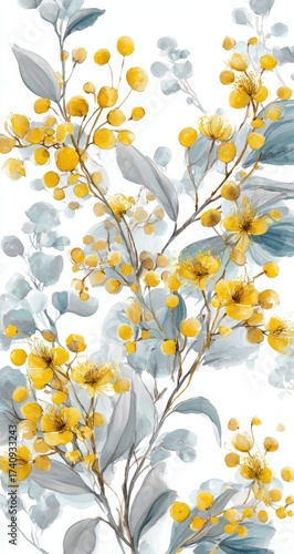 Delicate yellow and gray floral design