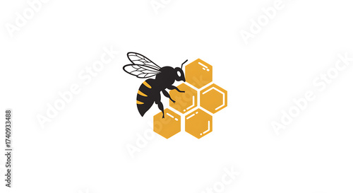 Close-up of a bee hovering near honeycomb, showcasing the intricate details of nature's pollination