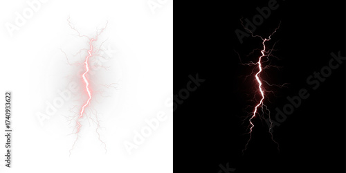 Red lightning bolt PNG overlay digital art featuring a striking electric energy background, transparent design