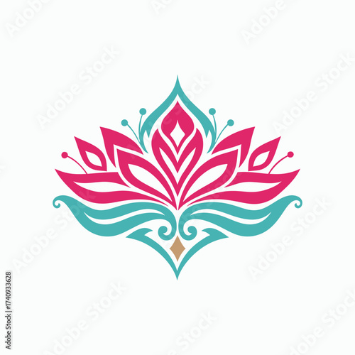 Lotus Flower Ornament Decorative Floral Elegant Symmetrical Design Vector Illustration