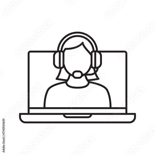 PrintCustomer service operator on laptop screen icon. Technical support symbol