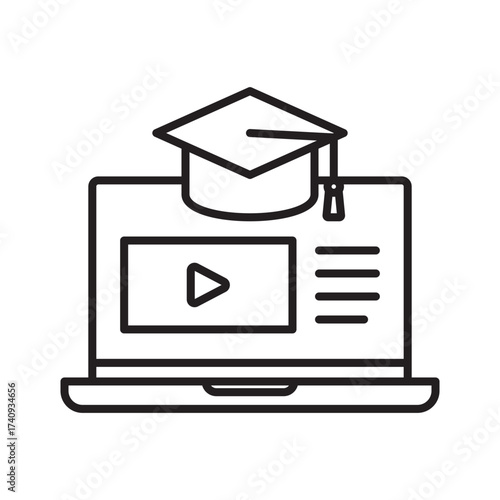 Graduation cap on a laptop. E-learning and online education icon