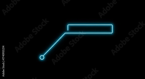 Neon blue callout line with box and circle isolated on black background