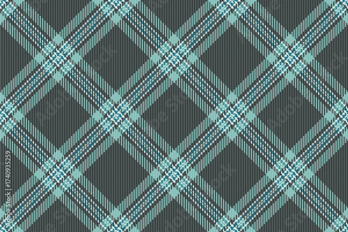 Classic tartan pattern in teal and gray. Perfect for backgrounds, fabrics, and designs needing a traditional, timeless, or sophisticated texture. Versatile for print and web.