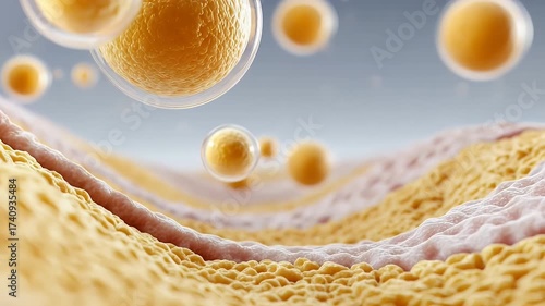 Collagen spheres interacting with skin tissue layers