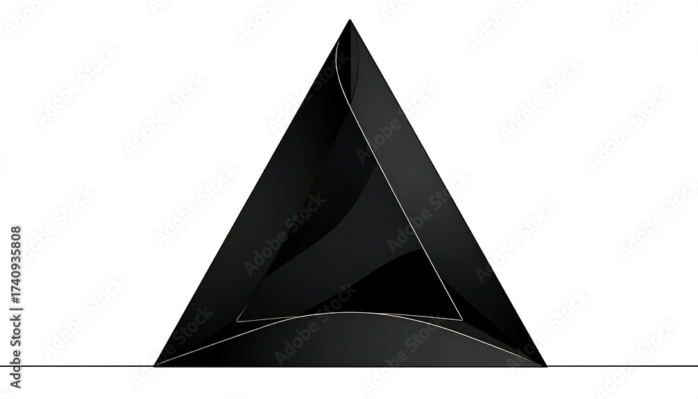 Fototapeta premium A sleek, modern, abstract 3D triangle, seemingly folded with a curved base. High contrast, minimalist design