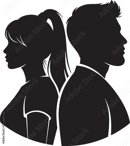 Silhouette of Couple Back-to-Back Illustrating a Relationship Argument
