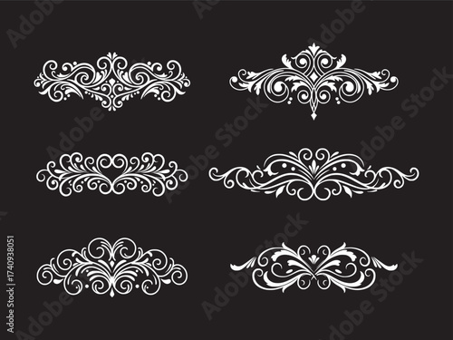Elegant Floral Ornament Collection on Black Background