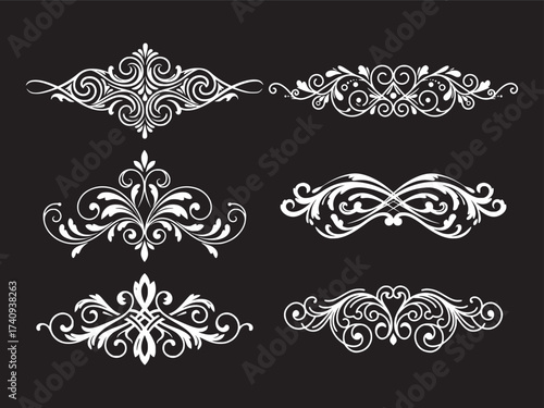 Elegant Floral Ornament Collection on Black Background