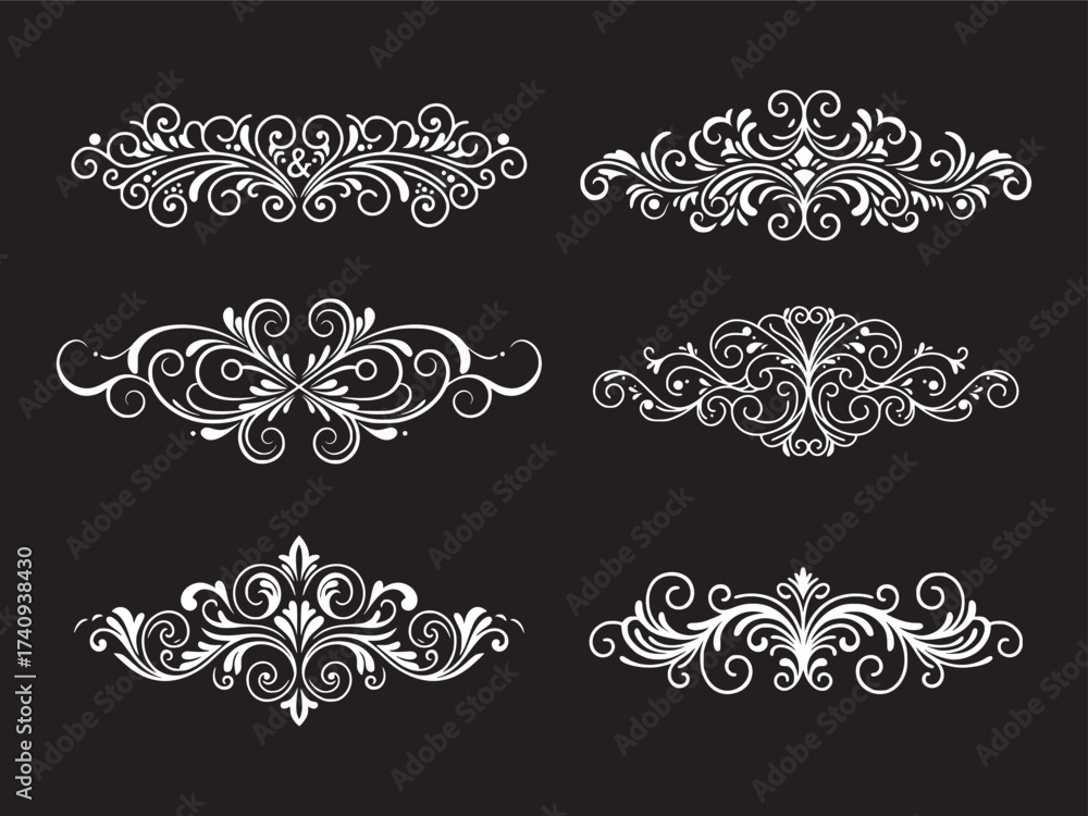 Naklejka premium Elegant Floral Ornament Collection on Black Background