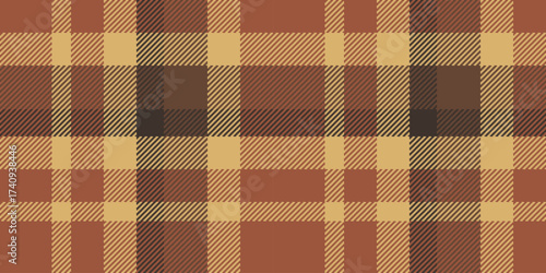 Everyday vector plaid texture, menswear fabric check tartan. Random background pattern seamless textile in orange and amber colors.