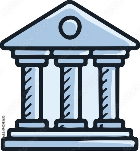 Hand-drawn doodle-style bank icons on a white background