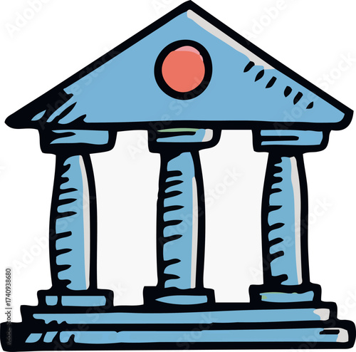 Hand-drawn doodle-style bank icons on a white background