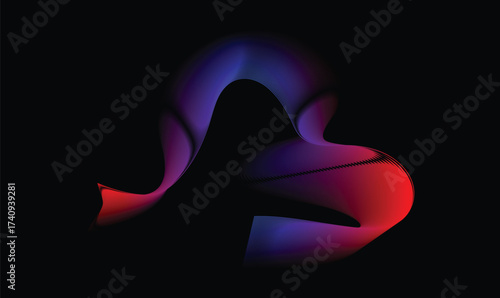 Neon Light Wave Background with Gradient Red, Blue, and Purple Glowing Curves on Black Background – Futuristic Digital Art Design