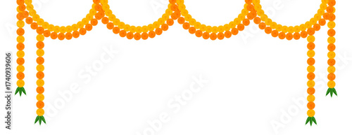 Marigold flower elements different types decoration: traditional festival of  Diwali, deepawali, mala, wedding, invitation, card, floral, dussehra, on transparent background, vector design