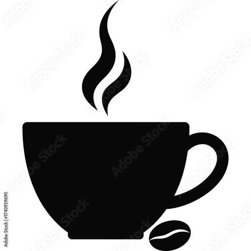Coffee cup with steam and bean icon drink hot beverage caffeine aroma morning cafe shop espresso latte cappuccino breakfast mug