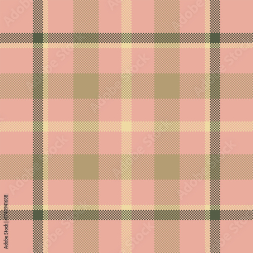 Jersey plaid check pattern, cross textile texture fabric. Magazine tartan background vector seamless in red and amber colors.