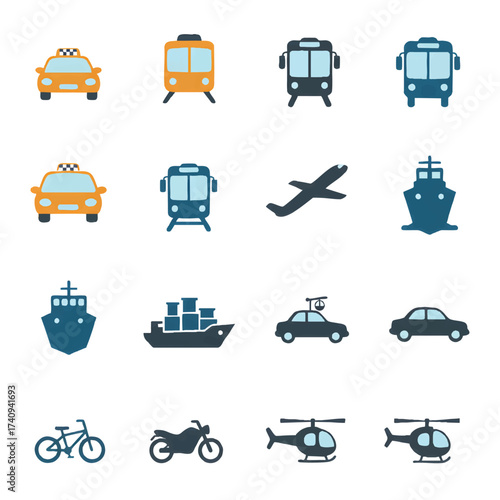 Transportation Icons Diverse Set of Travel Methods - Vector Illustration