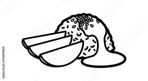 Delicious food illustration with rice and sliced fruit perfect for culinary projects.