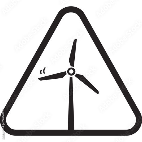 Wind Turbine Warning Sign Icon renewable energy hazard vector illustration symbol electricity power eco-friendly sustainable