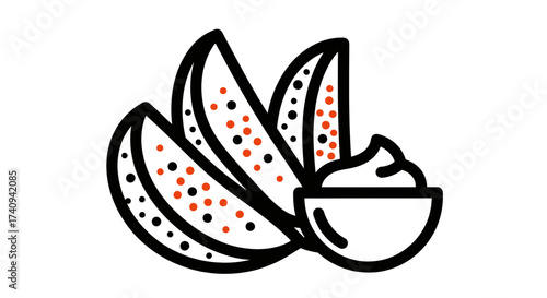 Delicious potato wedges with dipping sauce a perfect snack or appetizer.