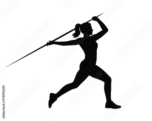 Dynamic silhouette illustration of a female javelin thrower in action vector graphic for sports and athletics silhouette vector illustration white background