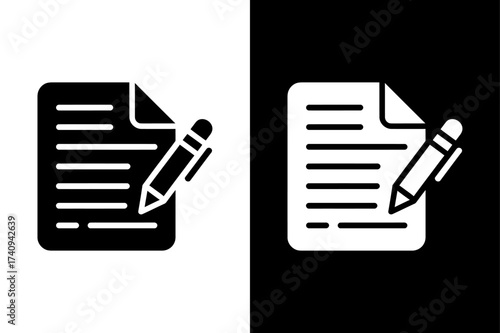 Pen and Document Icon. Business Management Signature and File Sign Vector