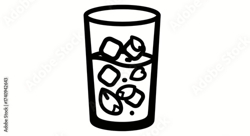 Glass of refreshing iced drink with ice cubes summer beverage.