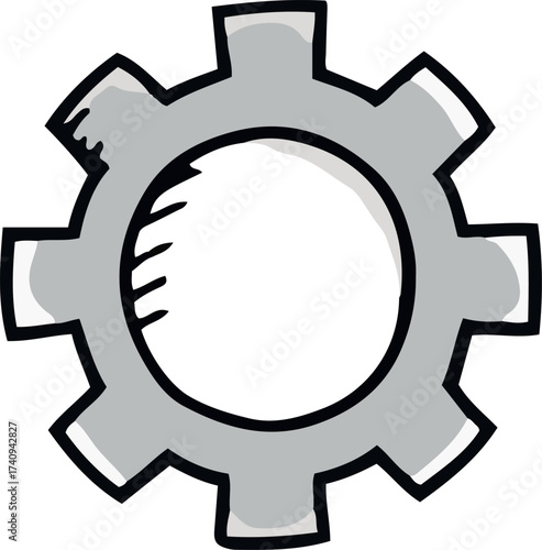 Hand-drawn doodle-style Gear icons on a white background