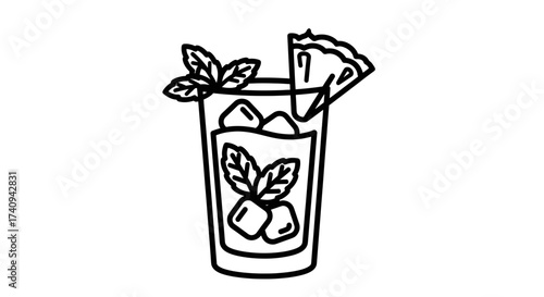Refreshing summer cocktail with pineapple and mint leaves ice cubes.