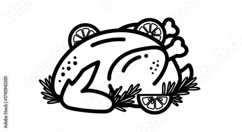 Roasted chicken with lemon slices and herbs a delicious culinary delight.
