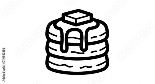 Stack of pancakes with butter and syrup delicious breakfast food.