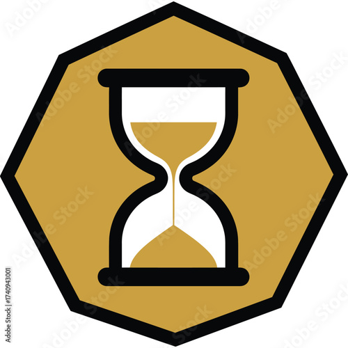 Hourglass Icon on Gold Octagon time sand deadline waiting symbol illustration clock measurement countdown timer past future present