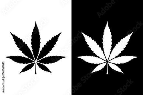 Cannabis Leaf Silhouette. Minimal Flat Icon Design in Black White Vector