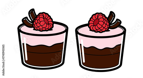 Two delicious raspberry desserts with chocolate curls perfect for a sweet treat.