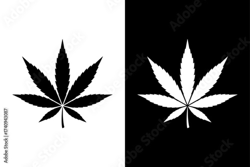 Marijuana Leaf Icon Vector. Black and White Hemp Leaf Silhouette for Apps and Websites