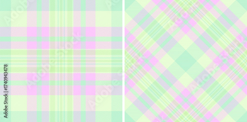 Seamless check fabric of texture textile background with a tartan plaid pattern vector. Set in novelty colors. Vogue fashion trends for the season.