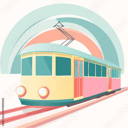 Vintage yellow tram travels an old street in the Portuguese city