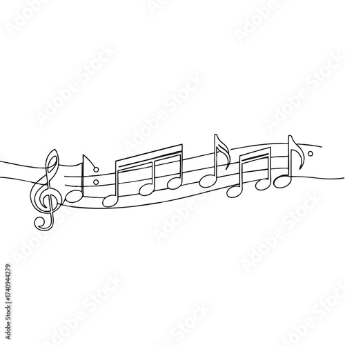 Musical Notes Line Drawing Simple Clef and Notes on a Staff for Music and Art Projects
