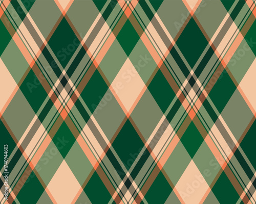 Argyle pattern of geometric rhombus. Harlequin check wallpaper design. Classic diamond shaped textile material for web background, print fabric clothing, sweater, wrapping paper, gift card, invitation