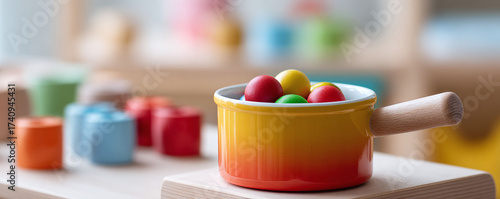Wallpaper Mural Colorful toy pot filled with play food. Symbolizes creativity, imagination, learning, and childhood. Ideal for educational materials, parenting blogs or kids products. Torontodigital.ca