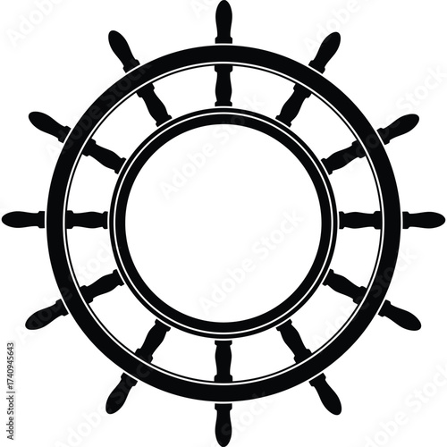 Ship Wheel Silhouette nautical maritime navigation boat sea ocean steering control symbol vector graphic illustration design transport