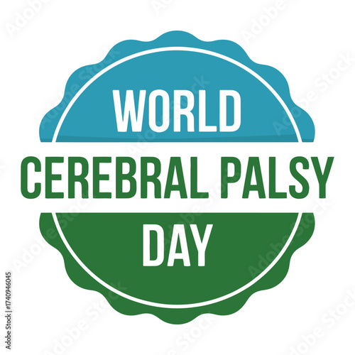 World Cerebral Palsy Day circular badge – blue and green awareness emblem with bold white text for inclusion, support, and global advocacy