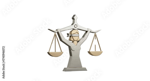 Justice scales held by blindfolded figure, symbolizing fairness and law balance