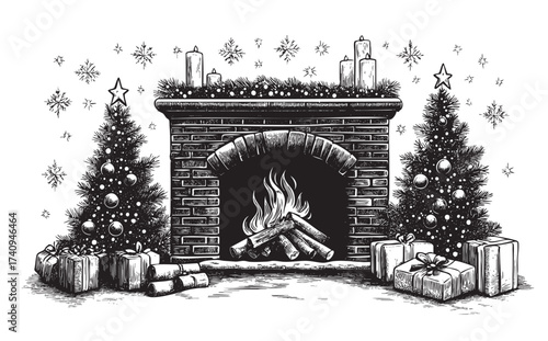 Christmas fireplace decoration