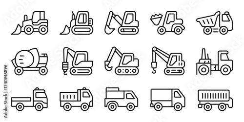 Collection of construction vehicles and trucks in vector illustration style for eps file format silhouette vector illustration white background